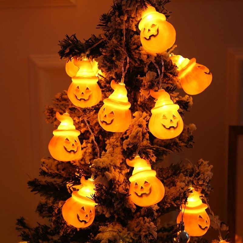 Halloween LED niz svjetla s lampionom od bunde, duhom, lubanjom i paukom – vodootporna dekorativna svjetlost USB ili baterija