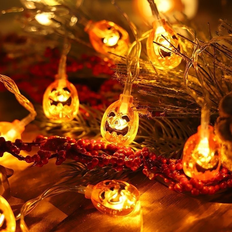 Halloween LED niz svjetla s lampionom od bunde, duhom, lubanjom i paukom – vodootporna dekorativna svjetlost USB ili baterija