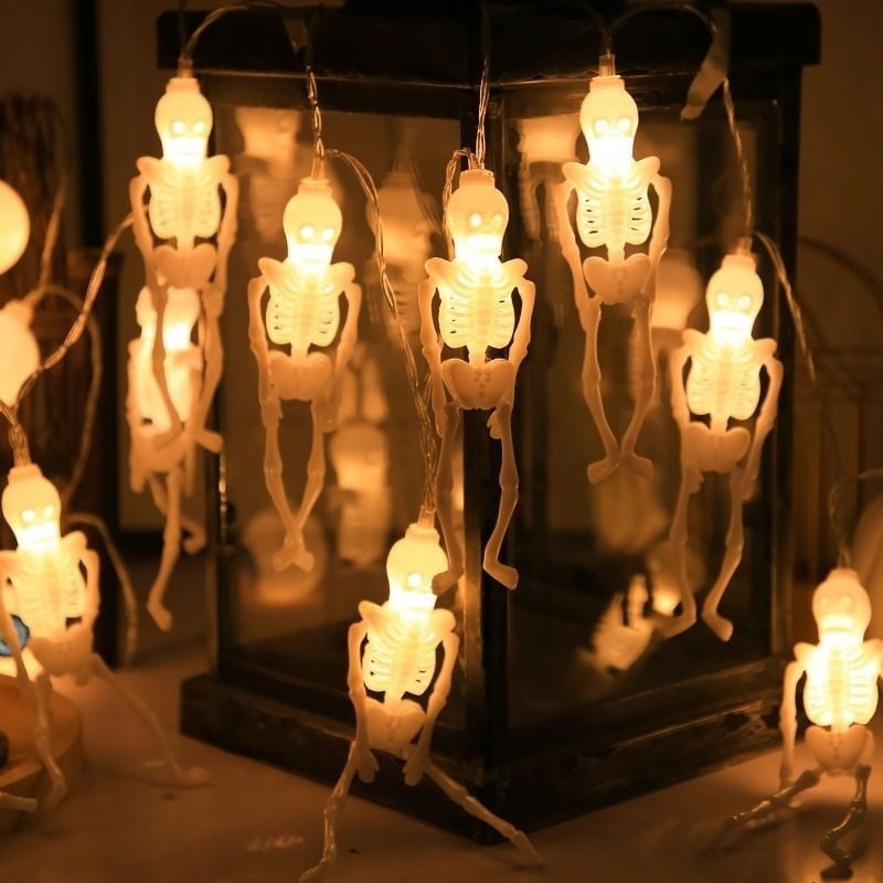 Halloween LED niz svjetla s lampionom od bunde, duhom, lubanjom i paukom – vodootporna dekorativna svjetlost USB ili baterija