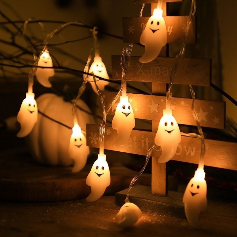 Halloween LED niz svjetla s lampionom od bunde, duhom, lubanjom i paukom – vodootporna dekorativna svjetlost USB ili baterija