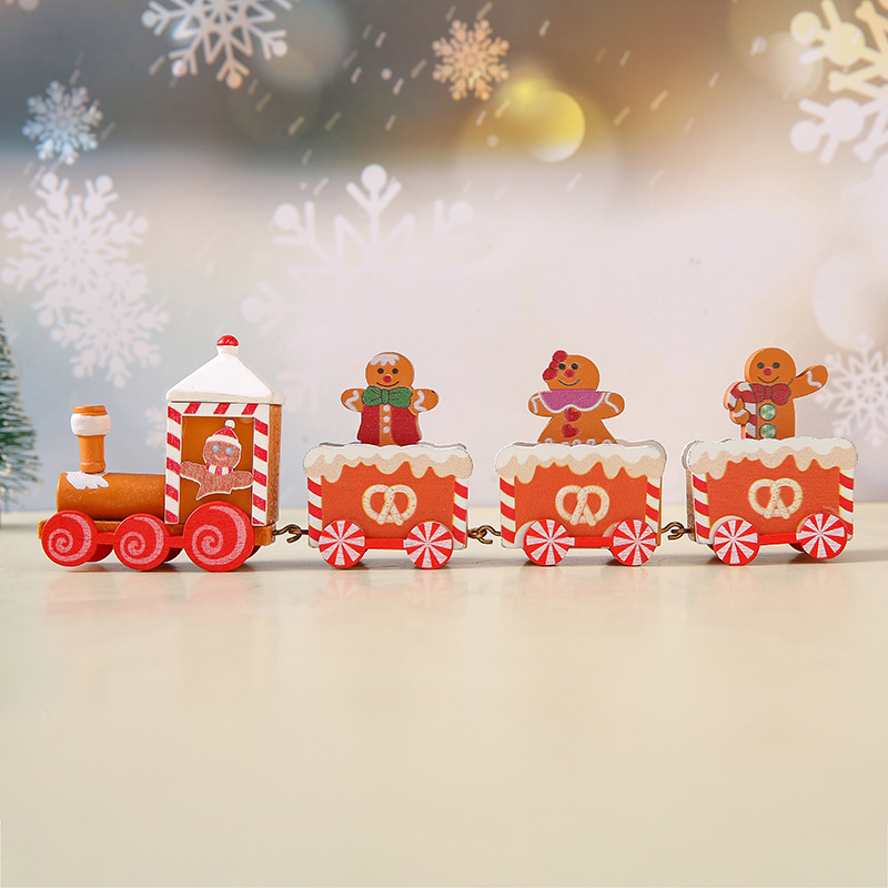 Density-boardból készült karácsonyi kisvonat dísz, kézzel készített, karikatúra-stílusú dekoráció