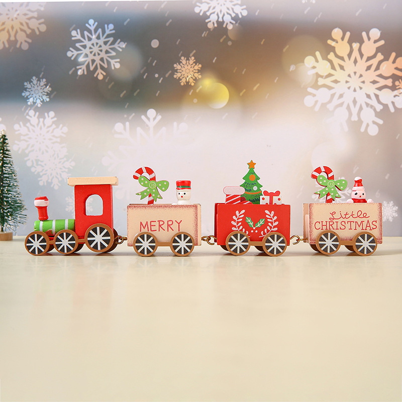 Density-boardból készült karácsonyi kisvonat dísz, kézzel készített, karikatúra-stílusú dekoráció