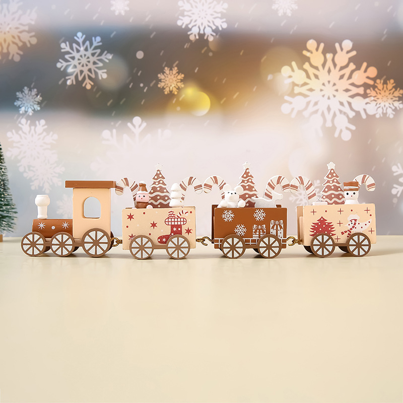 Density-boardból készült karácsonyi kisvonat dísz, kézzel készített, karikatúra-stílusú dekoráció