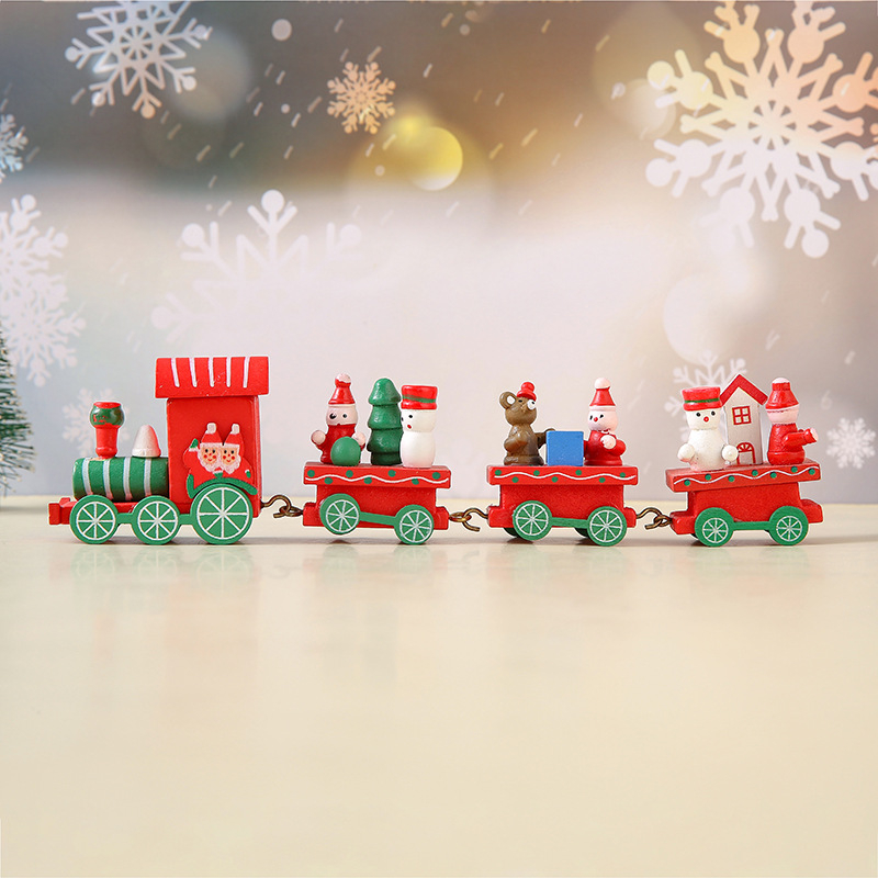 Density-boardból készült karácsonyi kisvonat dísz, kézzel készített, karikatúra-stílusú dekoráció