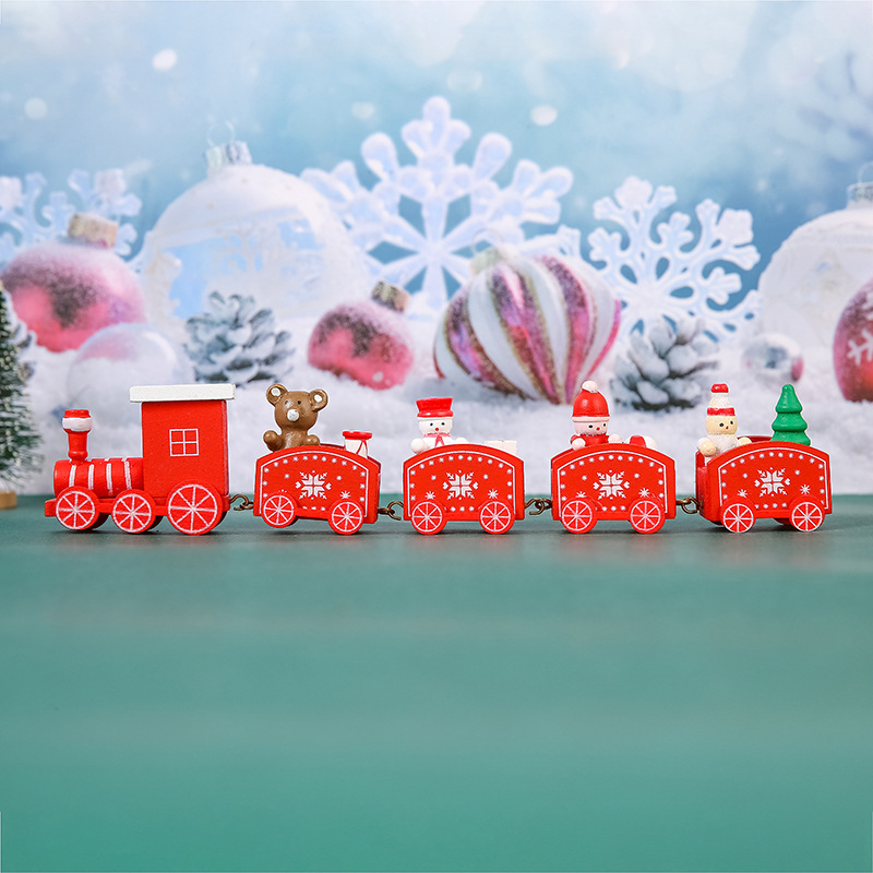 Density-boardból készült karácsonyi kisvonat dísz, kézzel készített, karikatúra-stílusú dekoráció