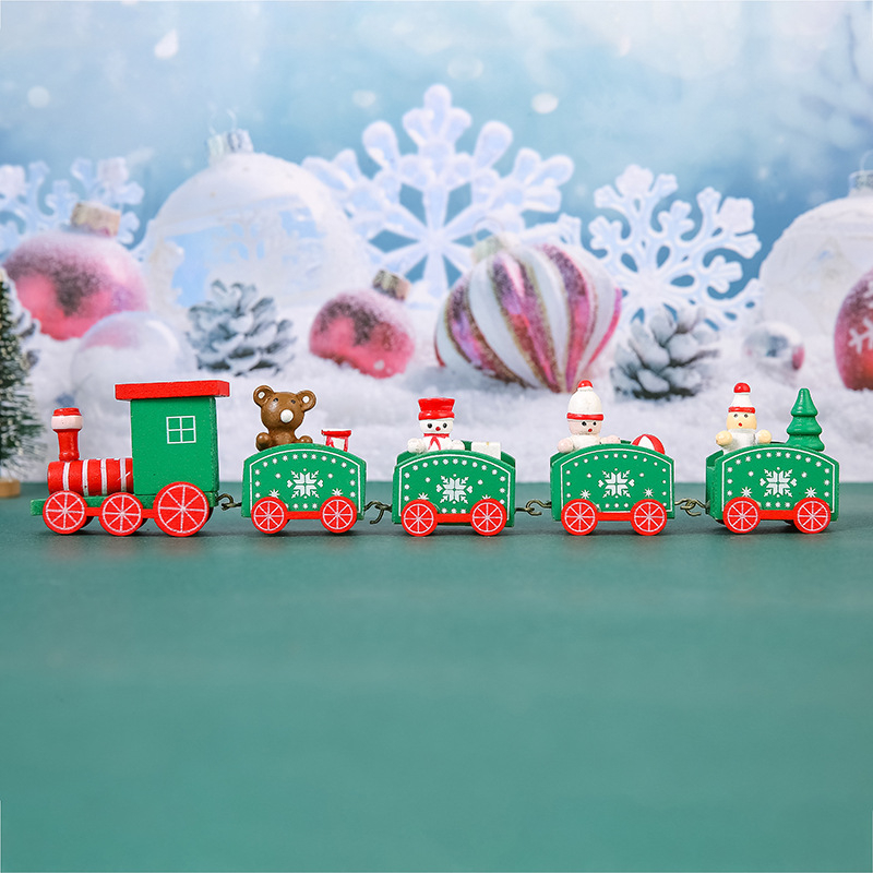 Density-boardból készült karácsonyi kisvonat dísz, kézzel készített, karikatúra-stílusú dekoráció
