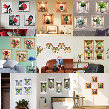 Cserepes növény falmatrica nappaliba és hálószobára - vízálló PVC, egyszínű mintázat, egy darabból álló