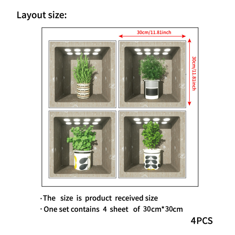 Cserepes növény falmatrica nappaliba és hálószobára - vízálló PVC, egyszínű mintázat, egy darabból álló