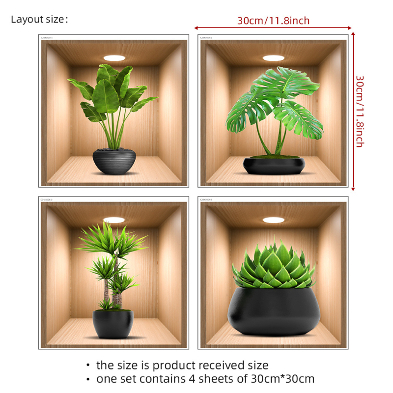 Cserepes növény falmatrica nappaliba és hálószobára - vízálló PVC, egyszínű mintázat, egy darabból álló