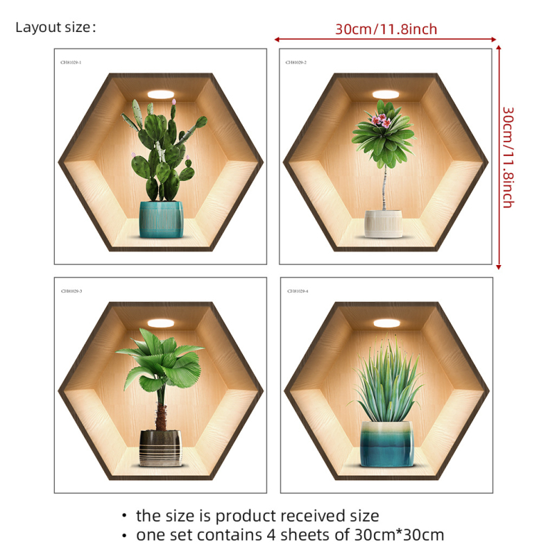 Cserepes növény falmatrica nappaliba és hálószobára - vízálló PVC, egyszínű mintázat, egy darabból álló
