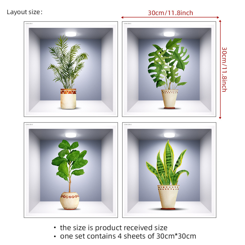 Cserepes növény falmatrica nappaliba és hálószobára - vízálló PVC, egyszínű mintázat, egy darabból álló