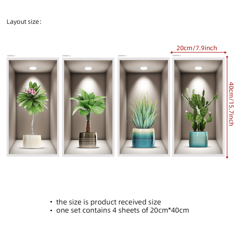 Cserepes növény falmatrica nappaliba és hálószobára - vízálló PVC, egyszínű mintázat, egy darabból álló
