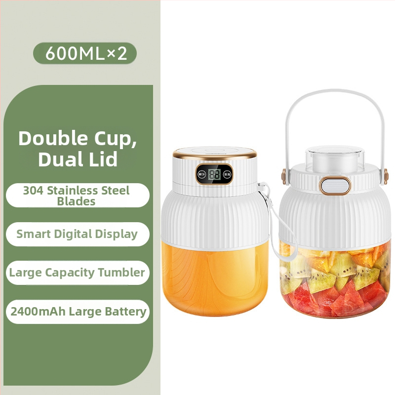 Nešiojamas vaisių ir daržovių sultų spaudimo aparatas, talpa 601–800 ml, galia 200 W, greitis 20001–22000 rpm, 5+ peilių, integruota baterija