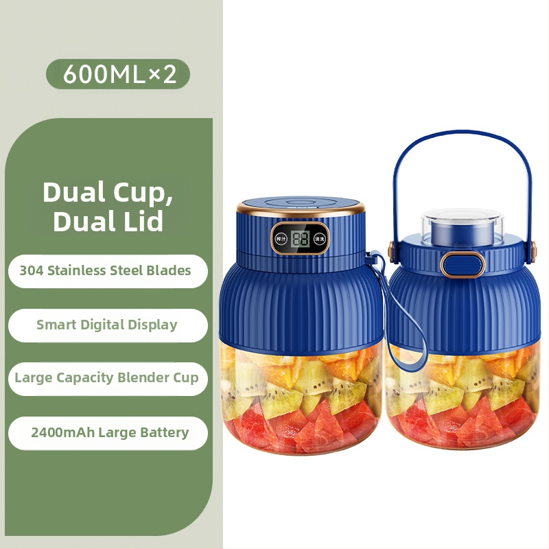 Nešiojamas vaisių ir daržovių sultų spaudimo aparatas, talpa 601–800 ml, galia 200 W, greitis 20001–22000 rpm, 5+ peilių, integruota baterija