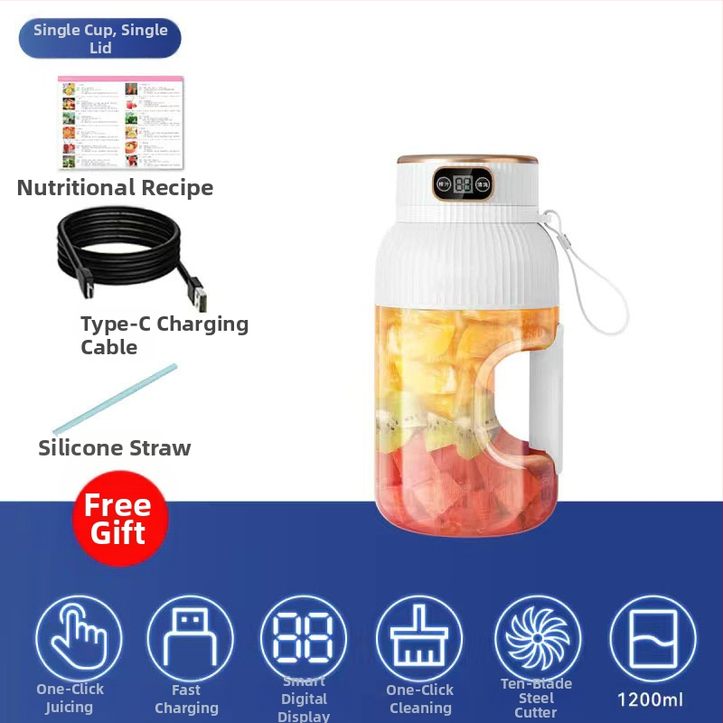 Nešiojamas vaisių ir daržovių sultų spaudimo aparatas, talpa 601–800 ml, galia 200 W, greitis 20001–22000 rpm, 5+ peilių, integruota baterija