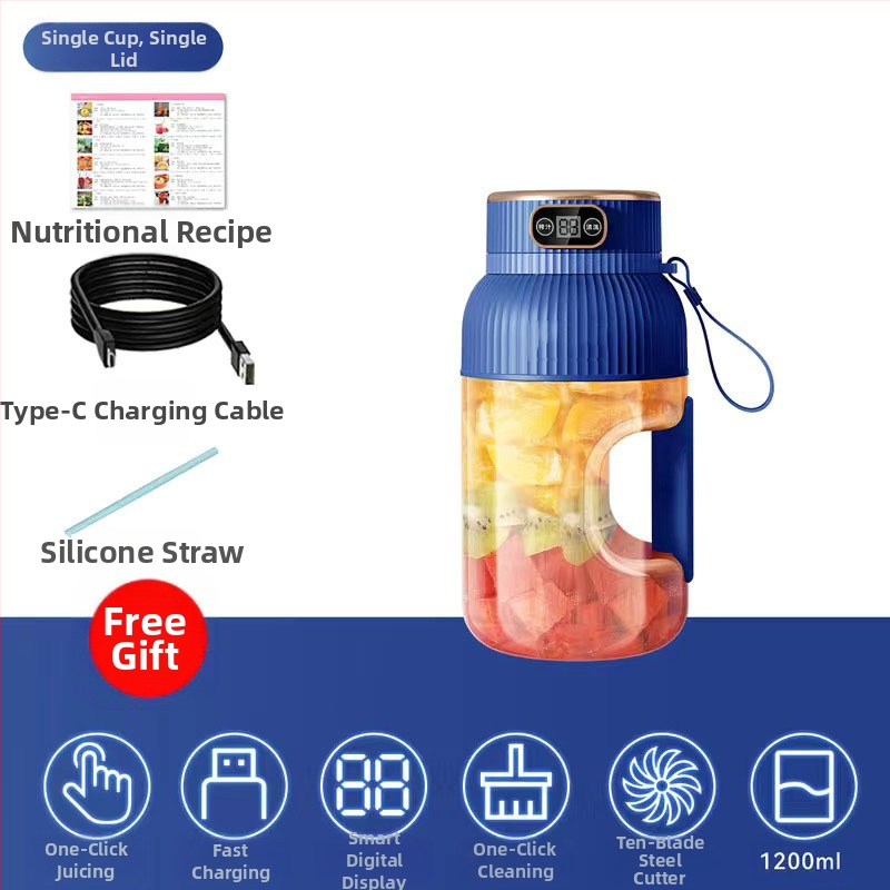 Nešiojamas vaisių ir daržovių sultų spaudimo aparatas, talpa 601–800 ml, galia 200 W, greitis 20001–22000 rpm, 5+ peilių, integruota baterija