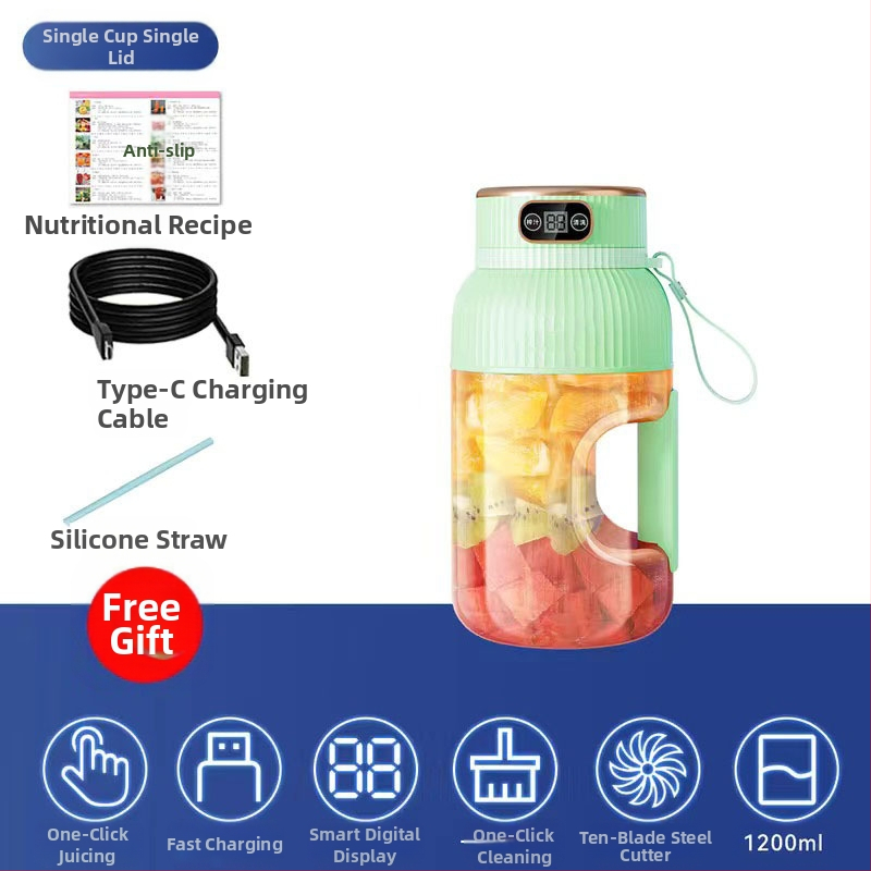 Nešiojamas vaisių ir daržovių sultų spaudimo aparatas, talpa 601–800 ml, galia 200 W, greitis 20001–22000 rpm, 5+ peilių, integruota baterija