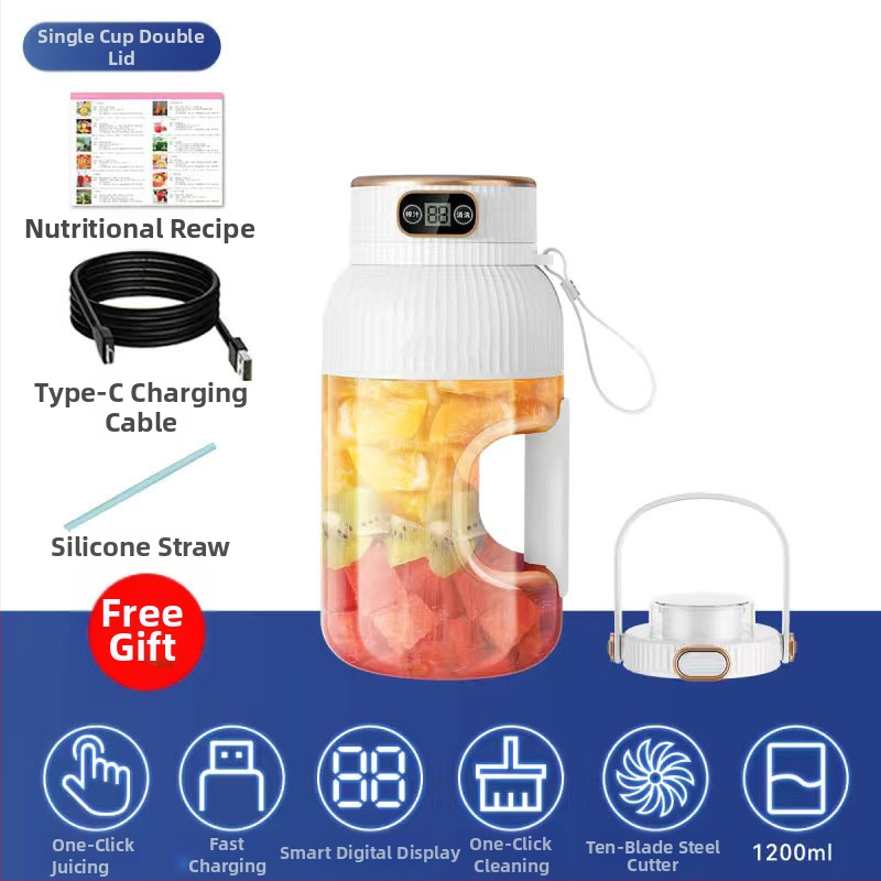 Nešiojamas vaisių ir daržovių sultų spaudimo aparatas, talpa 601–800 ml, galia 200 W, greitis 20001–22000 rpm, 5+ peilių, integruota baterija