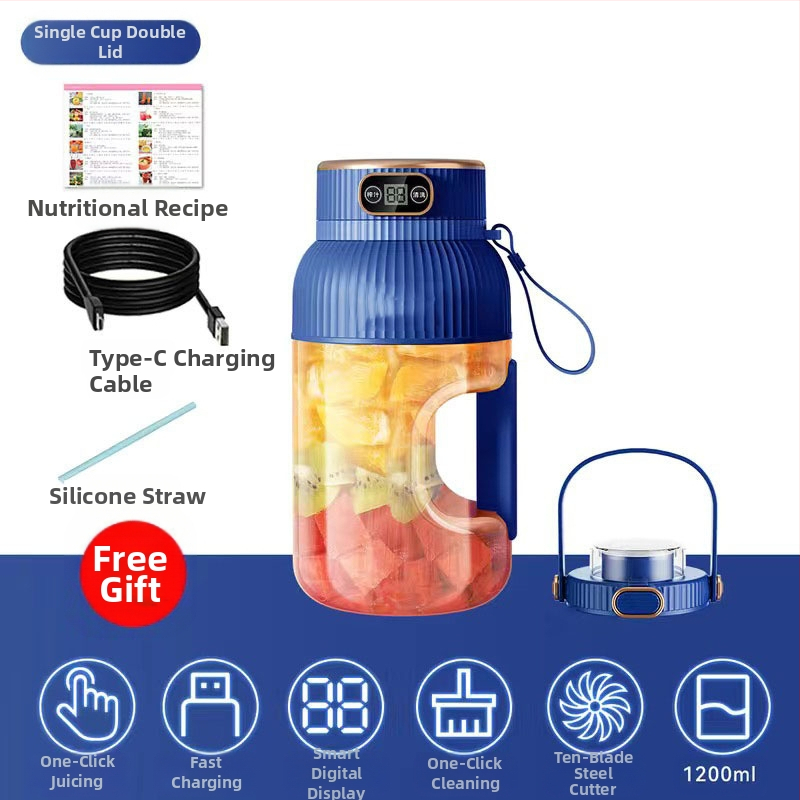 Nešiojamas vaisių ir daržovių sultų spaudimo aparatas, talpa 601–800 ml, galia 200 W, greitis 20001–22000 rpm, 5+ peilių, integruota baterija