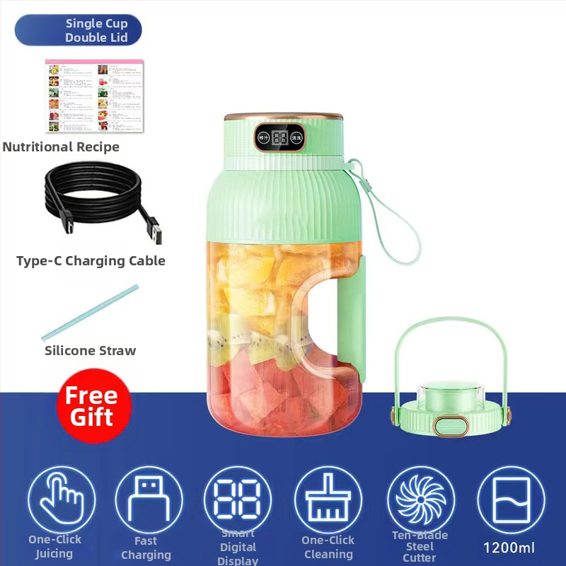 Nešiojamas vaisių ir daržovių sultų spaudimo aparatas, talpa 601–800 ml, galia 200 W, greitis 20001–22000 rpm, 5+ peilių, integruota baterija