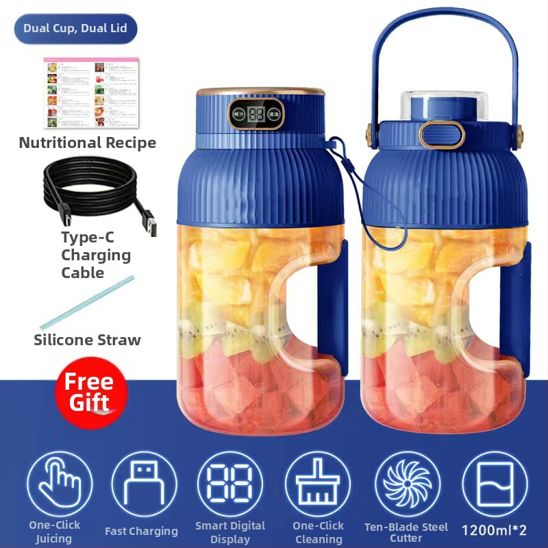 Nešiojamas vaisių ir daržovių sultų spaudimo aparatas, talpa 601–800 ml, galia 200 W, greitis 20001–22000 rpm, 5+ peilių, integruota baterija