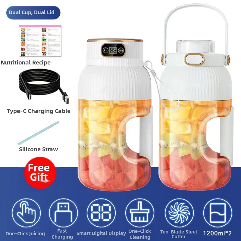 Nešiojamas vaisių ir daržovių sultų spaudimo aparatas, talpa 601–800 ml, galia 200 W, greitis 20001–22000 rpm, 5+ peilių, integruota baterija