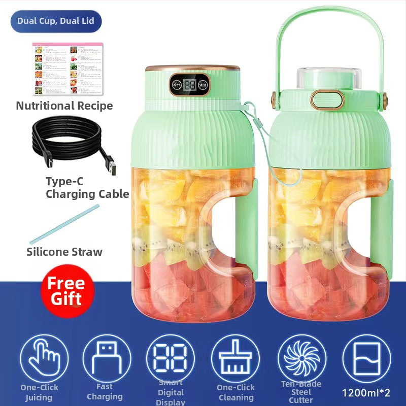 Nešiojamas vaisių ir daržovių sultų spaudimo aparatas, talpa 601–800 ml, galia 200 W, greitis 20001–22000 rpm, 5+ peilių, integruota baterija