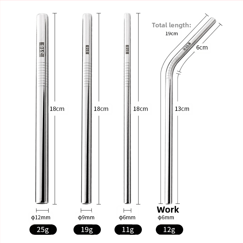 Сламка от неръждаема стомана 316, права, преносима за дома, подходяща за мляко, кафе или каша