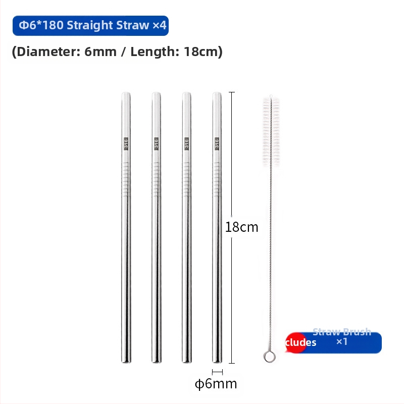 Gėrimų šiaudelis iš 316 nerūdijančio plieno, tiesūs, nešiojamas namų naudojimui su pienu, kava ar koše