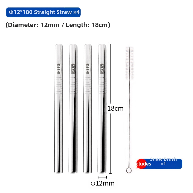 Gėrimų šiaudelis iš 316 nerūdijančio plieno, tiesūs, nešiojamas namų naudojimui su pienu, kava ar koše