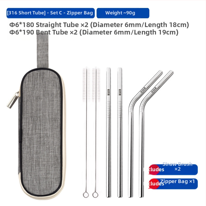 Gėrimų šiaudelis iš 316 nerūdijančio plieno, tiesūs, nešiojamas namų naudojimui su pienu, kava ar koše