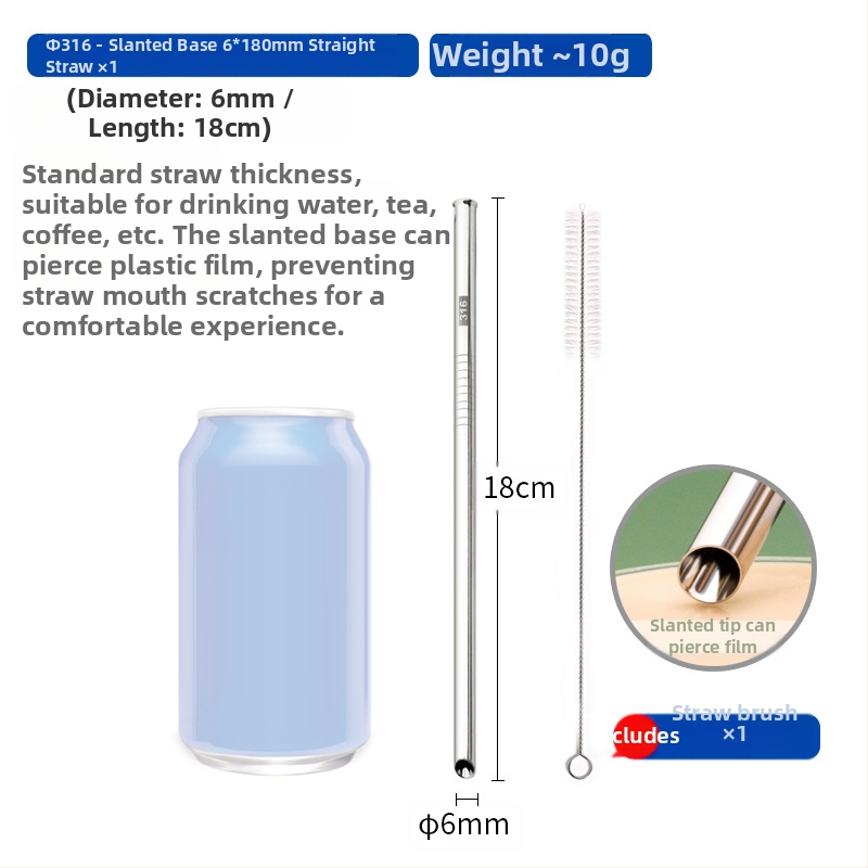 Gėrimų šiaudelis iš 316 nerūdijančio plieno, tiesūs, nešiojamas namų naudojimui su pienu, kava ar koše