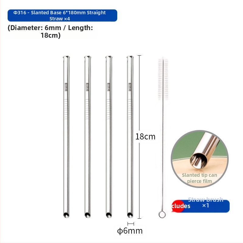 Gėrimų šiaudelis iš 316 nerūdijančio plieno, tiesūs, nešiojamas namų naudojimui su pienu, kava ar koše