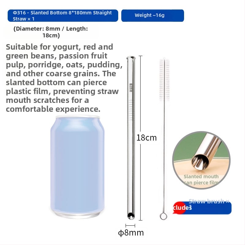 Gėrimų šiaudelis iš 316 nerūdijančio plieno, tiesūs, nešiojamas namų naudojimui su pienu, kava ar koše