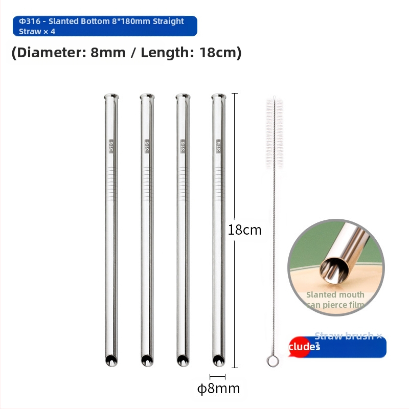 Gėrimų šiaudelis iš 316 nerūdijančio plieno, tiesūs, nešiojamas namų naudojimui su pienu, kava ar koše
