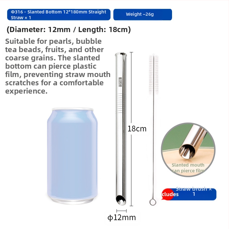 Gėrimų šiaudelis iš 316 nerūdijančio plieno, tiesūs, nešiojamas namų naudojimui su pienu, kava ar koše