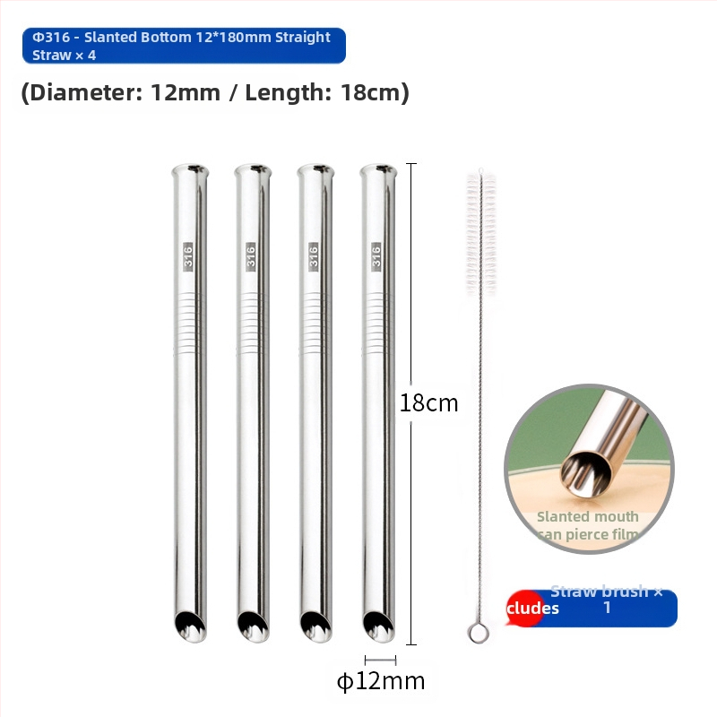 Gėrimų šiaudelis iš 316 nerūdijančio plieno, tiesūs, nešiojamas namų naudojimui su pienu, kava ar koše