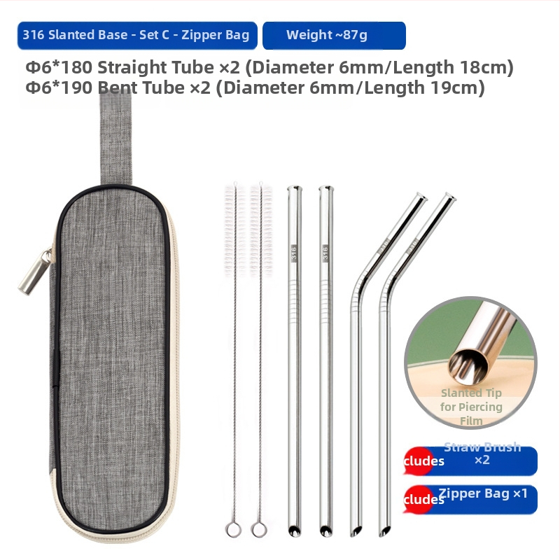 Gėrimų šiaudelis iš 316 nerūdijančio plieno, tiesūs, nešiojamas namų naudojimui su pienu, kava ar koše