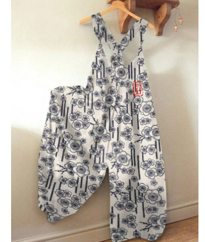 Ženske pantalone s trakama, cropped, ravni kroj, 3D digitalni otisak, poliester, srednji pojas, opuštena silueta