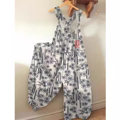 Ženske pantalone s trakama, cropped, ravni kroj, 3D digitalni otisak, poliester, srednji pojas, opuštena silueta