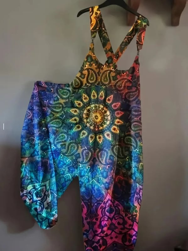 Ženske pantalone s trakama, cropped, ravni kroj, 3D digitalni otisak, poliester, srednji pojas, opuštena silueta