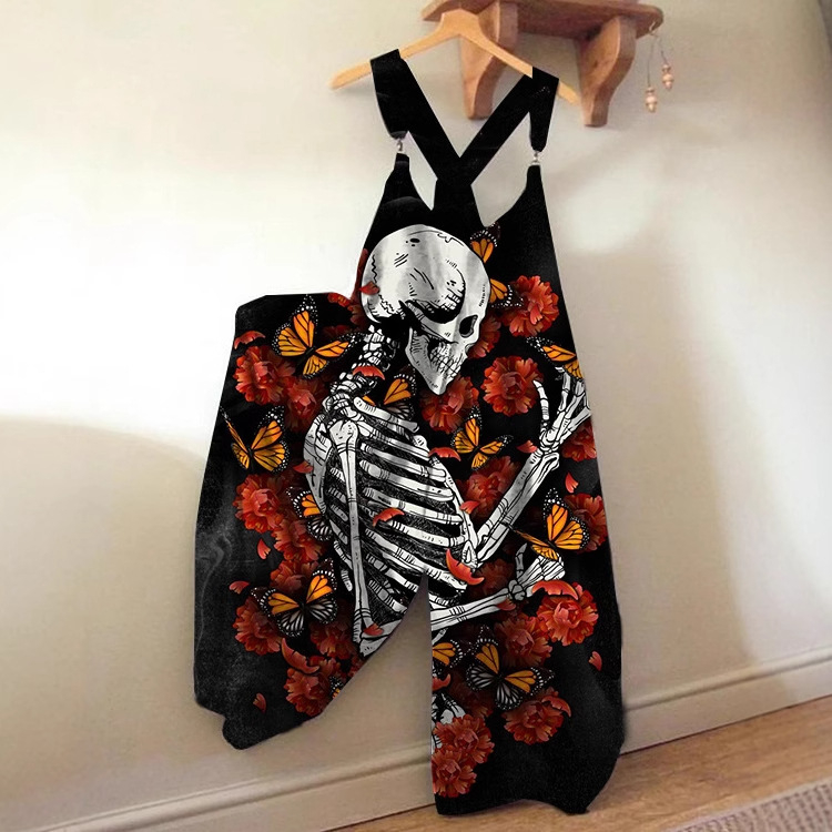 Ženske pantalone s trakama, cropped, ravni kroj, 3D digitalni otisak, poliester, srednji pojas, opuštena silueta