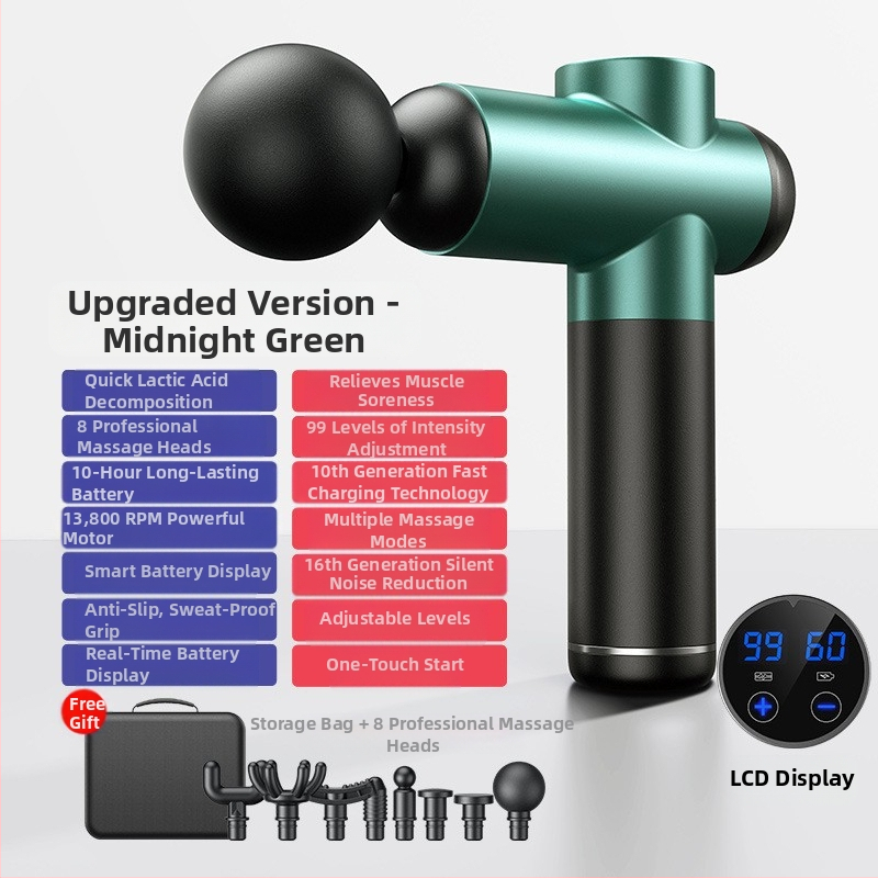 Fasijos masažinis įrenginys su šepetiniu varikliu, 6+ galvų, įmontuota baterija, veikimo laikas 6–8 val., triukšmas 36–45 dB