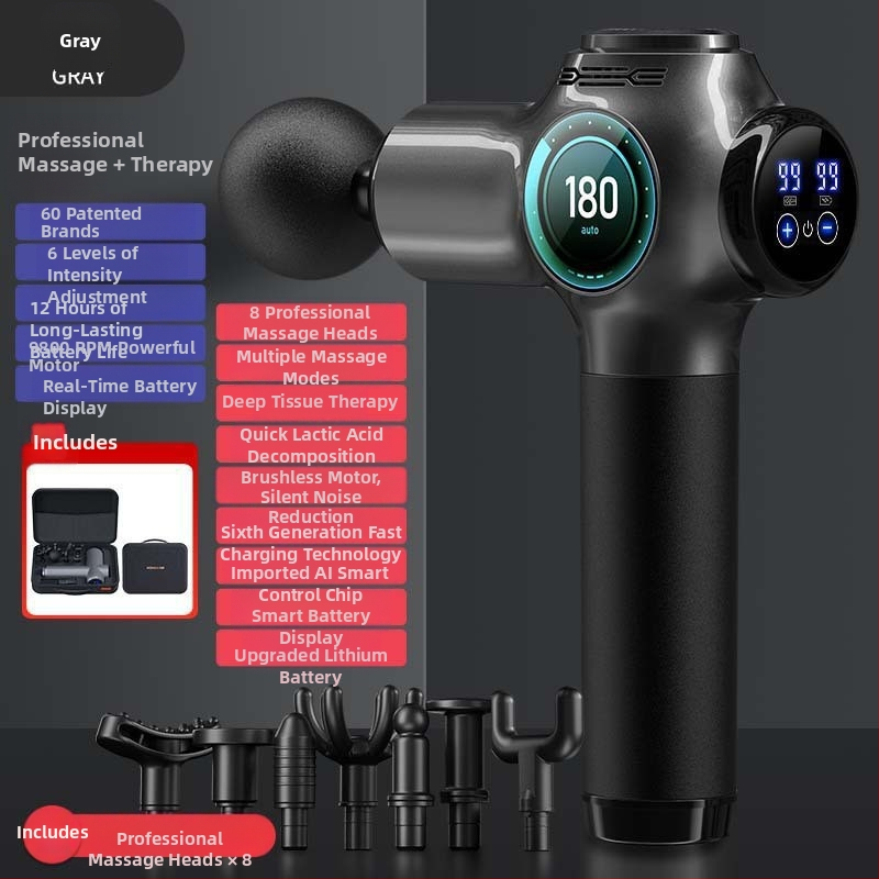 Fasijos masažinis įrenginys su šepetiniu varikliu, 6+ galvų, įmontuota baterija, veikimo laikas 6–8 val., triukšmas 36–45 dB