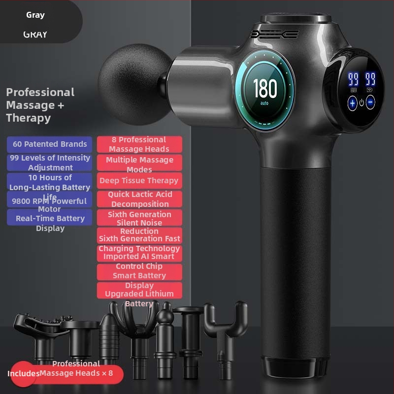 Fasijos masažinis įrenginys su šepetiniu varikliu, 6+ galvų, įmontuota baterija, veikimo laikas 6–8 val., triukšmas 36–45 dB