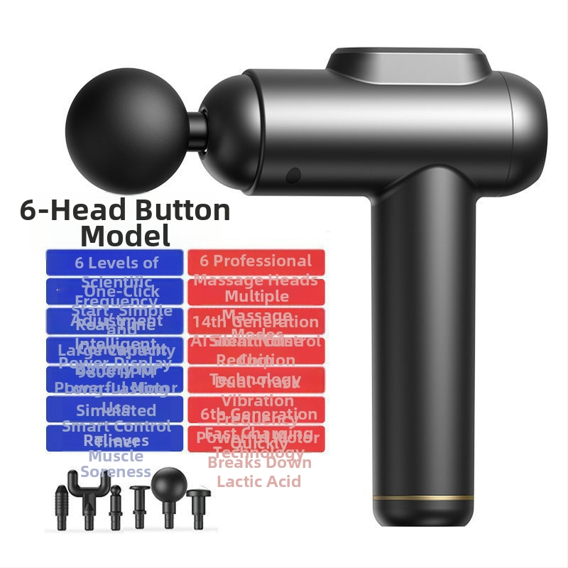 Fasijos masažinis įrenginys su šepetiniu varikliu, 6+ galvų, įmontuota baterija, veikimo laikas 6–8 val., triukšmas 36–45 dB