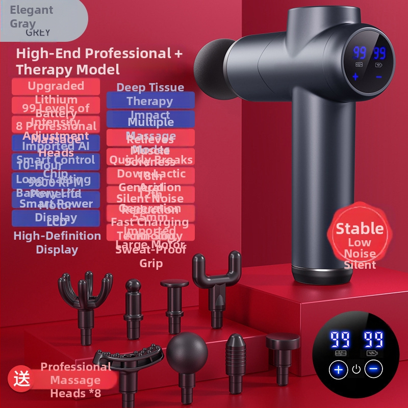 Fasijos masažinis įrenginys su šepetiniu varikliu, 6+ galvų, įmontuota baterija, veikimo laikas 6–8 val., triukšmas 36–45 dB