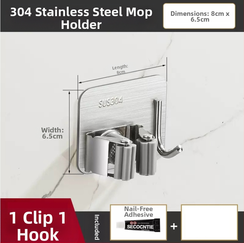304 неръждаема стомана – държач за моп и мултифункционална закачалка за метла, баня, CE сертифициран полирана повърхност, Yong Qi, 0.5 кг, Сертификат CCI20070040CER