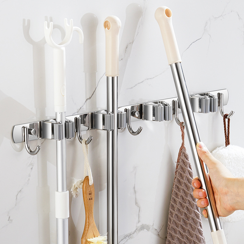 304 неръждаема стомана – държач за моп и мултифункционална закачалка за метла, баня, CE сертифициран полирана повърхност, Yong Qi, 0.5 кг, Сертификат CCI20070040CER