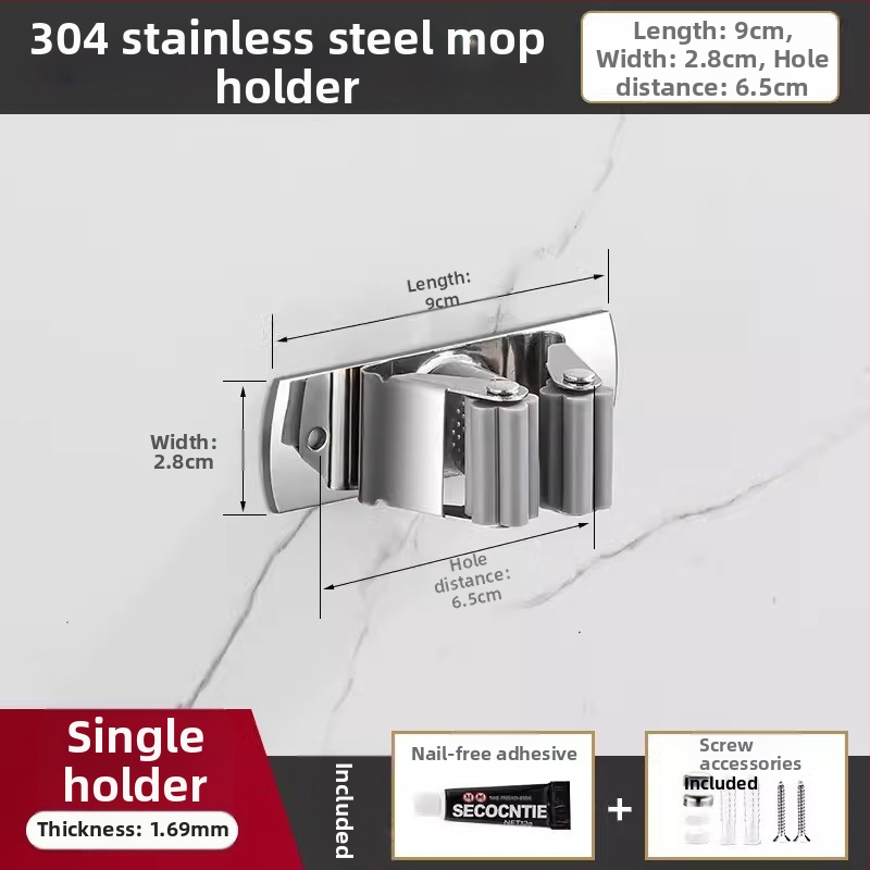 304 неръждаема стомана – държач за моп и мултифункционална закачалка за метла, баня, CE сертифициран полирана повърхност, Yong Qi, 0.5 кг, Сертификат CCI20070040CER